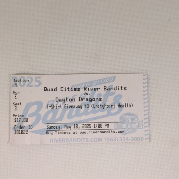 Quad Cities River Bandits vs Dayton Dragons May1 8, 2025 1 PM Ticket - Picture 1 of 2